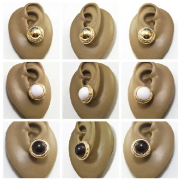 Avon 1996 Black White Gold Convertible Magnetic Pierced Earrings - Picture 2 of 4